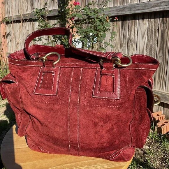 Coach gallery suede burgundy 10084 Lunch tote bag purse - Picture 1 of 7